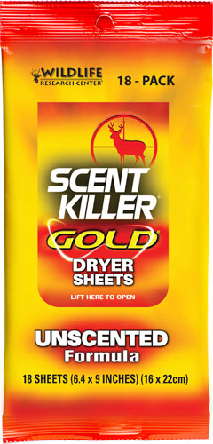 WRC DRYER SHEETS SCENT KILLER - GOLD UNSCENTED 18-PACK