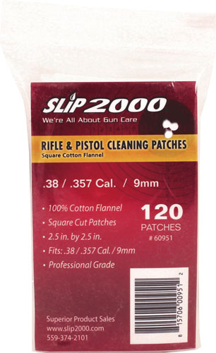 SLIP 2000 CLEANING PATCHES - 2.5"SQ .38/357/40/9mm 120-PAC