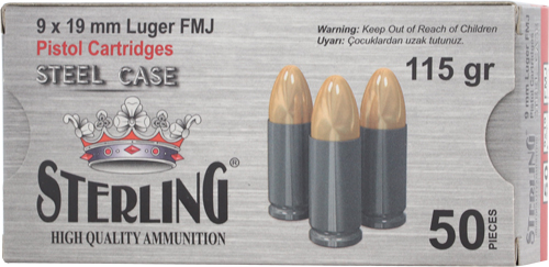 STERLING STEEL CASE 9MM 115 GR - FMJ 50 RD BOX  30 BOXES/CASE