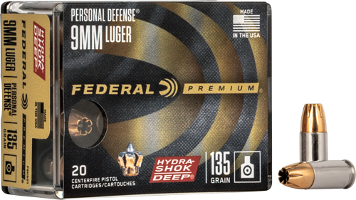 FEDERAL 9MM LUGER 135GR - HYDRA-SHOK DEEP HP 20RD 10BX/C