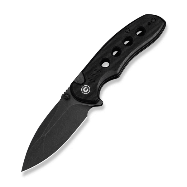 CIVIVI Triptych Flipper & Thumb Stud & Button Lock Knife Black G10 Handle (2.97"" Black Stonewashed 14C28N Blade)