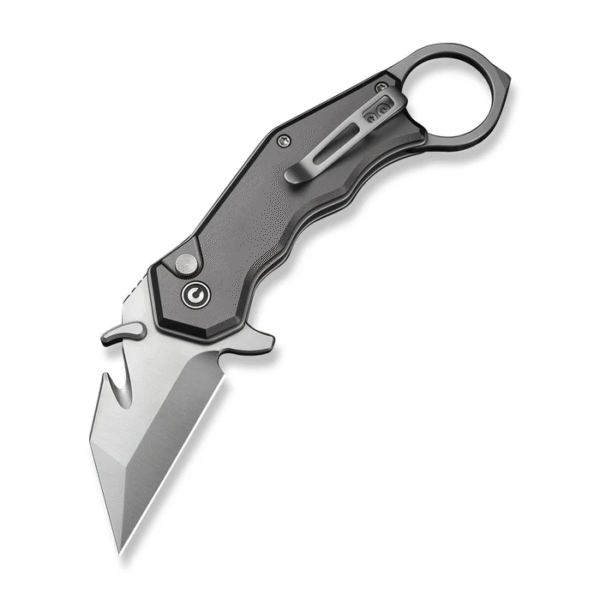 Amaroq Flipper & Thumb Stud & Button Lock Knife Gray Aluminum Handle (2.11"" Satin Finished Nitro-V Blade)