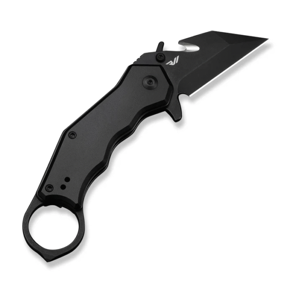 Amaroq Flipper & Thumb Stud & Button Lock Knife Black Aluminum Handle (2.11"" Black Stonewashed Nitro-V Blade)