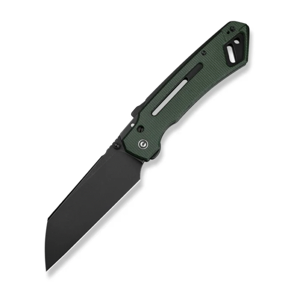 CIVIVI Buster FG Thumb Stud & Superlock Knife Green Canvas Micarta Handle (4.2"" Black Stonewashed Nitro-V Blade)
