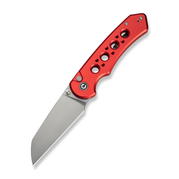 CIVIVI Pragma Prime Thumb Stud & Button Lock Knife Red Aluminum Handle (3.49"" Stonewashed 14C28N Blade)
