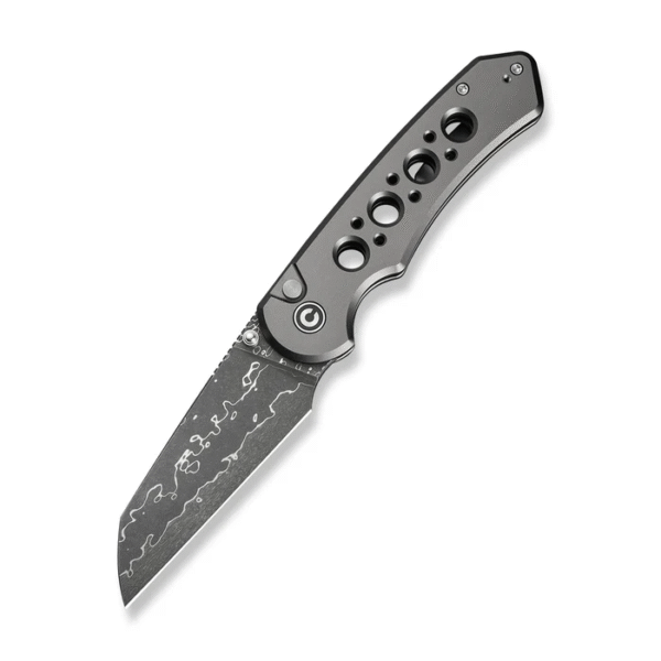 CIVIVI Pragma Prime Thumb Stud & Button Lock Knife Gray Aluminum Handle (3.49"" Damascus Blade)