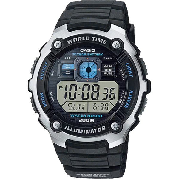 Classic World Time Digital Watch w/ 200 Meter Water-Resistance