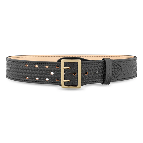 2-1/4"" Basketweave Leather Sam Brown 2 Row Stitch Duty Belt with Gold Buckle