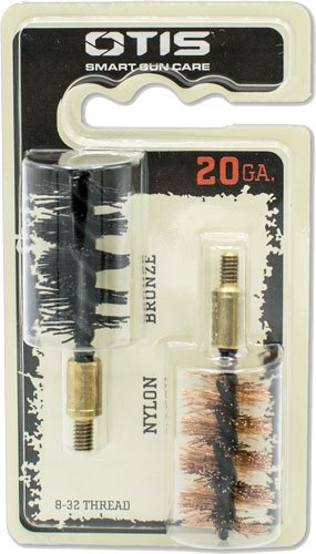 OTIS BORE BRUSH .20 GA 2-PACK - 1-NYLON 1-BRONZE 8-32MM THREAD