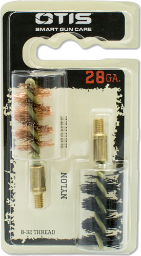 OTIS BORE BRUSH .28 GA 2-PACK - 1-NYLON 1-BRONZE 8-32MM THREAD