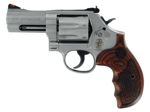 S&W 686 DELUXE 357 3" AS 7-SH - ROUND BUTT CHECKERED WOOD GRIP