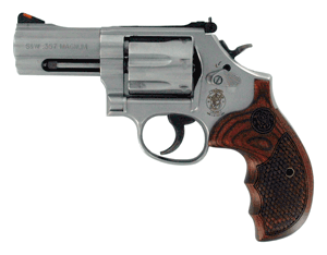S&W 686 DELUXE 357 3" AS 7-SH - ROUND BUTT CHECKERED WOOD GRIP