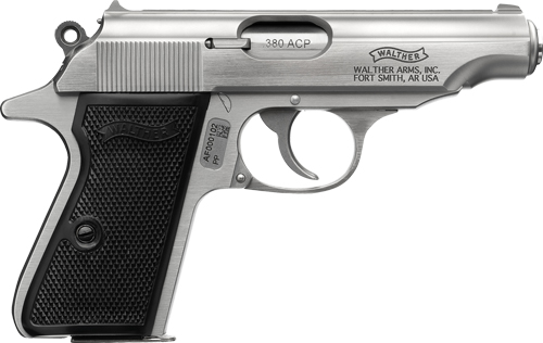 WALTHER PP 380ACP STAINLESS - 7RD BLACK SYNTHETIC GRIPS