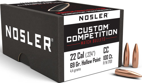 NOSLER BULLETS 22 CAL .224 - 69GR HP-BT CUSTOM COMP. 100CT