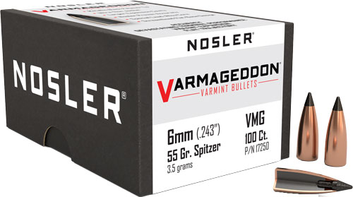 NOSLER BULLETS 6MM .243 - 55GR VARMAGEDDON TIPPED 100CT