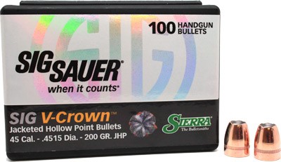 SIERRA BULLETS .45 CAL .4515 - 200GR JHP SIG V-CROWN 100CT