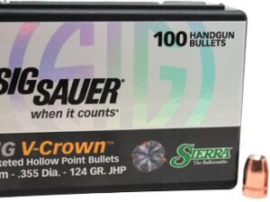 SIERRA BULLETS 9MM .355 - 124GR JHP SIG V-CROWN 100CT