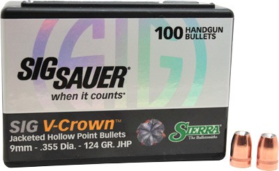 SIERRA BULLETS 9MM .355 - 124GR JHP SIG V-CROWN 100CT