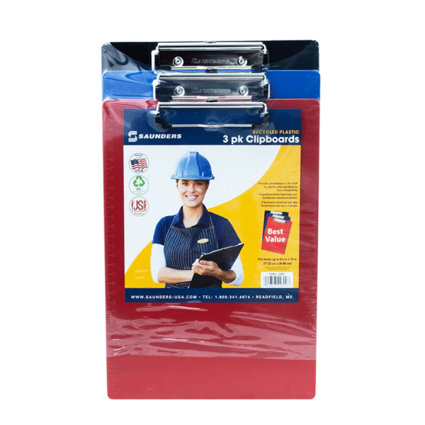 Recycled Plastic Clipboards - Letter/A4 Size - 3 Pack Assorted Colors