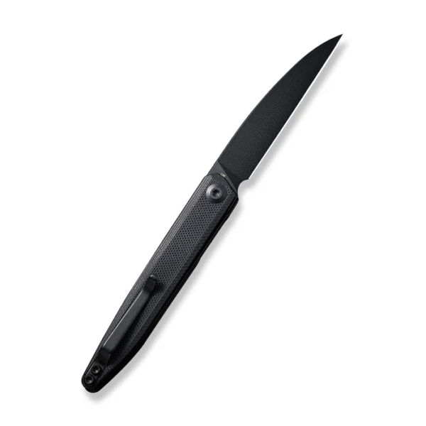 Jubil Front Flipper Knife 2.95"" Black D2 Wharncliffe Plain Edge Blade, Black G10 Handle