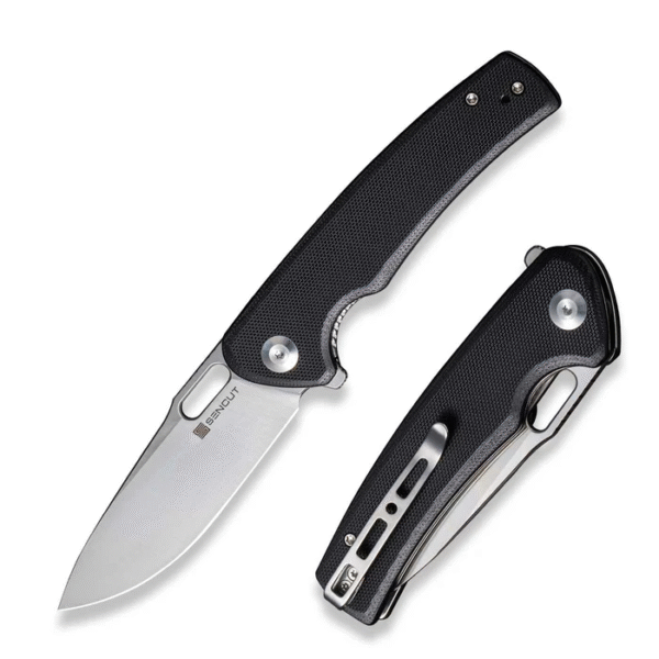 Vesperon Flipper/Thumb Hole Folding Knife 3.35"" Satin 9Cr18MoV Drop Point Plain Edge Blade, Black G10 Handle