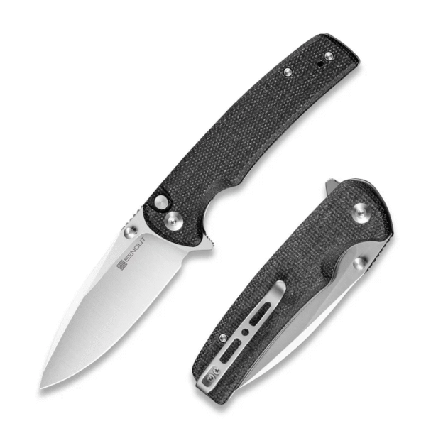 Sachse Flipper/Thumb Stud Folding Knife 3.47"" Satin 9Cr18MoV Drop Point Plain Edge Blade, Black Micarta Handle