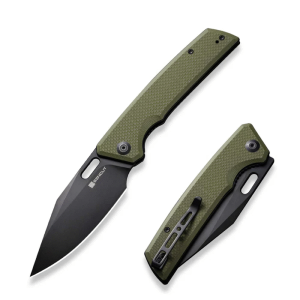 GlideStrike Thumb Hole Folding Knife 3.74"" Black 9Cr18MoV Clip Point Plain Edge Blade, OD Green G10 Handle
