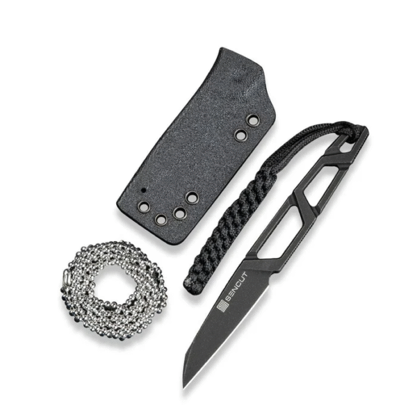 TEXO Fixed Blade Neck Knife 1.97"" Black 9Cr18MoV Reverse Tanto Plain Edge Blade, Skeletonized Handle & Kydex Sheath
