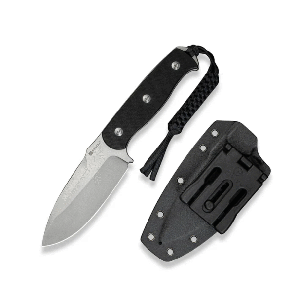 Toxodon Fixed Blade Knife 4.57"" Satin 9Cr18MoV Drop Point Plain Edge Blade, Black G10 Handle & Kydex Sheath