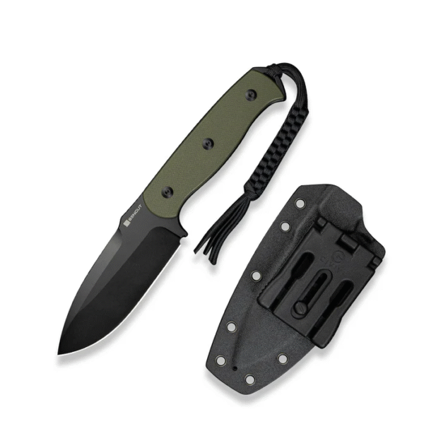 Toxodon Fixed Blade Knife 4.57"" Black 9Cr18MoV Drop Point Plain Edge Blade, OD Green G10 Handle & Kydex Sheath