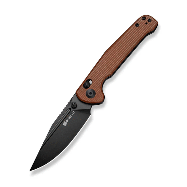 Glenspar Thumb Stud & Crossbar Lock Knife Brown Canvas Micarta Handle (3.45"" Black 9Cr18MoV Blade)