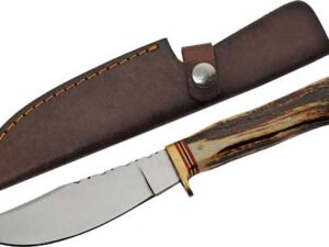 SZCO STEEL STAG 5" STAG HUNTER - DEER ANTLER HANDLE SS BLADE