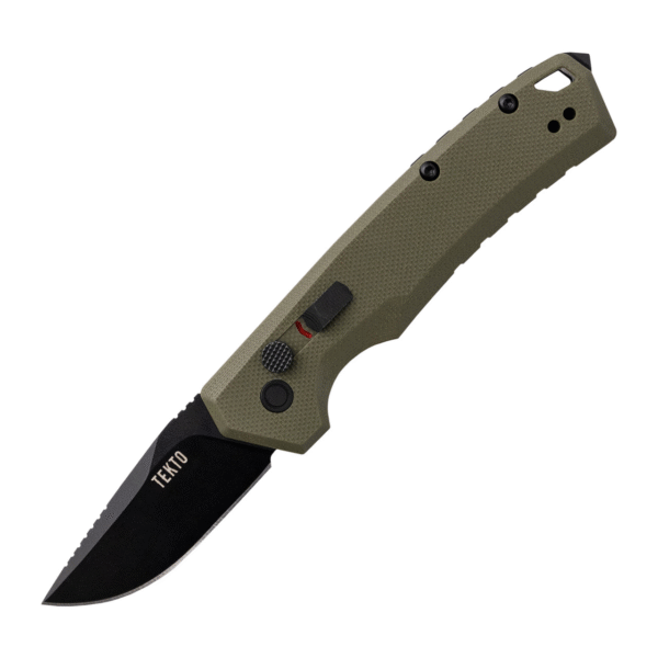 Tekto Knives A3 Delta Mini Auto Knife OD Green G10 1.9in Black Drop Point