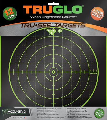 TRUGLO TRU-SEE REACTIVE TARGET - 100 YARD 12"X12" 12-PACK