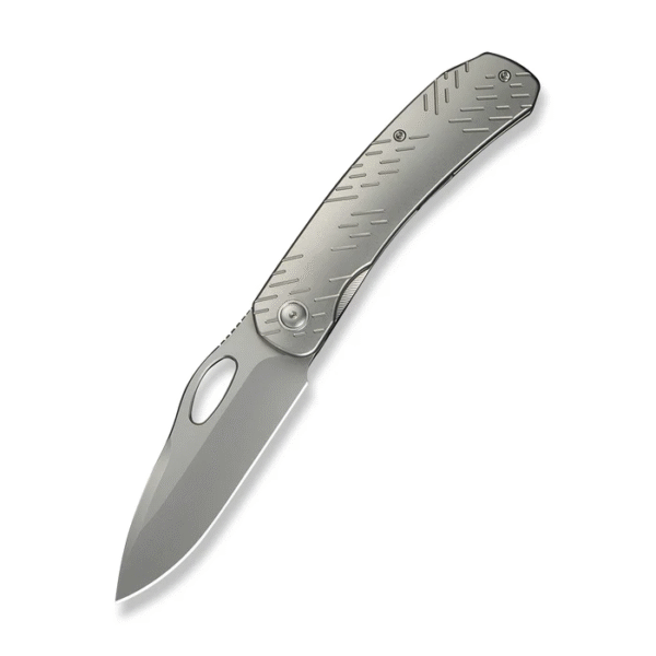 WEKNIFE Inmate Front Flipper & Thumb Hole Knife Gray Titanium Handle & Raindrops (3.7"" Stonewashed CPM 20CV Blade)