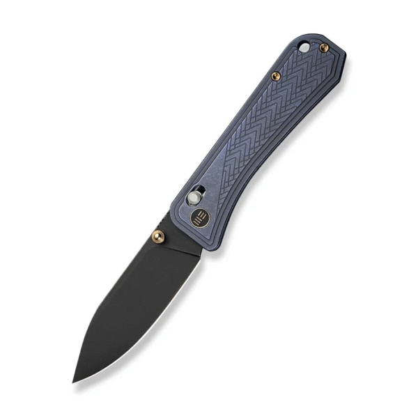 WEKNIFE Bougie Banter Thumb Stud & Crossbar Lock Knife Upscale Art Deco Styling On Blue Titanium Handle (2.91"" Black Stonewashed CPM S45VN Blade) WE24009-1