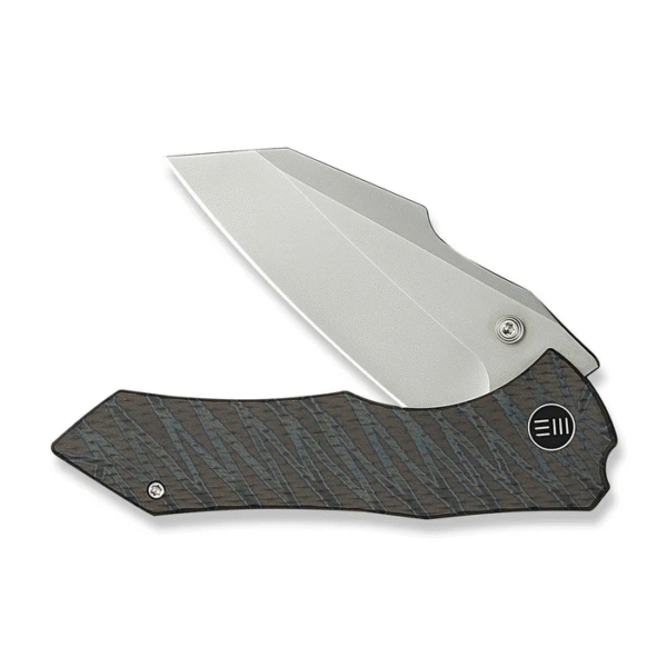WEKNIFE High-Fin XL Thumb Stud Knife Diamond & Tiger Stripe Patterned Flamed Titanium Handle (3.48"" Polished Bead Blasted CPM 20CV Blade) WE24010-4
