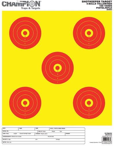 Champion Shotkeeper Targets Yellow & Red  5 Bull Large 12/Pack