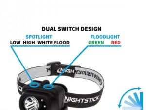 Nightstick Multi Function LED Headlamp White Spotlight White/Red/Green Floodlight Black